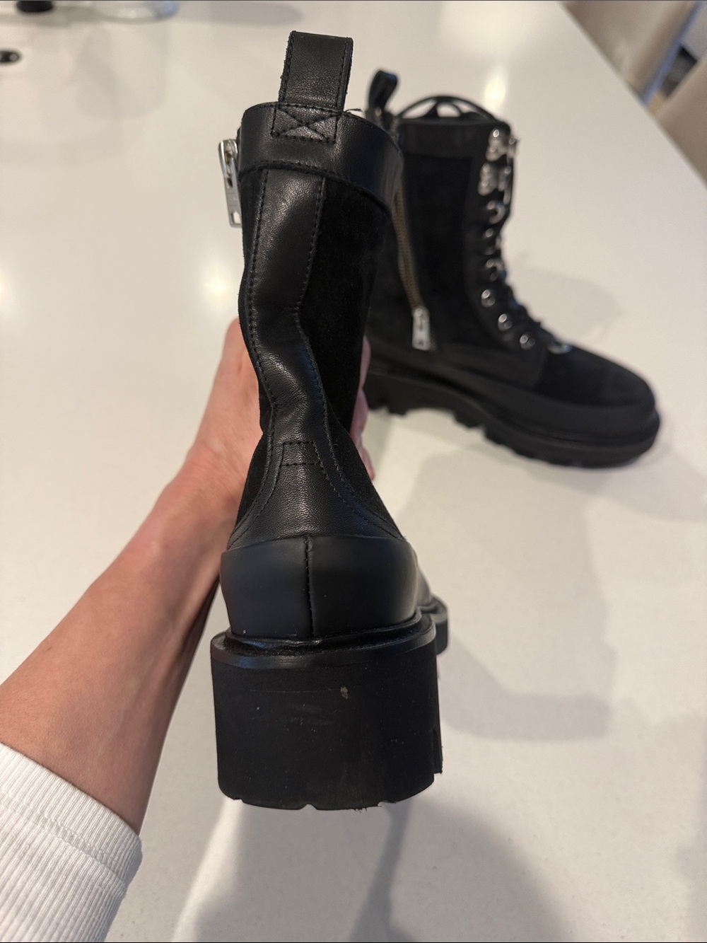 AllSaints Black Lace-Up Combat Boots with Silver Hardware - Picture 4 of 5